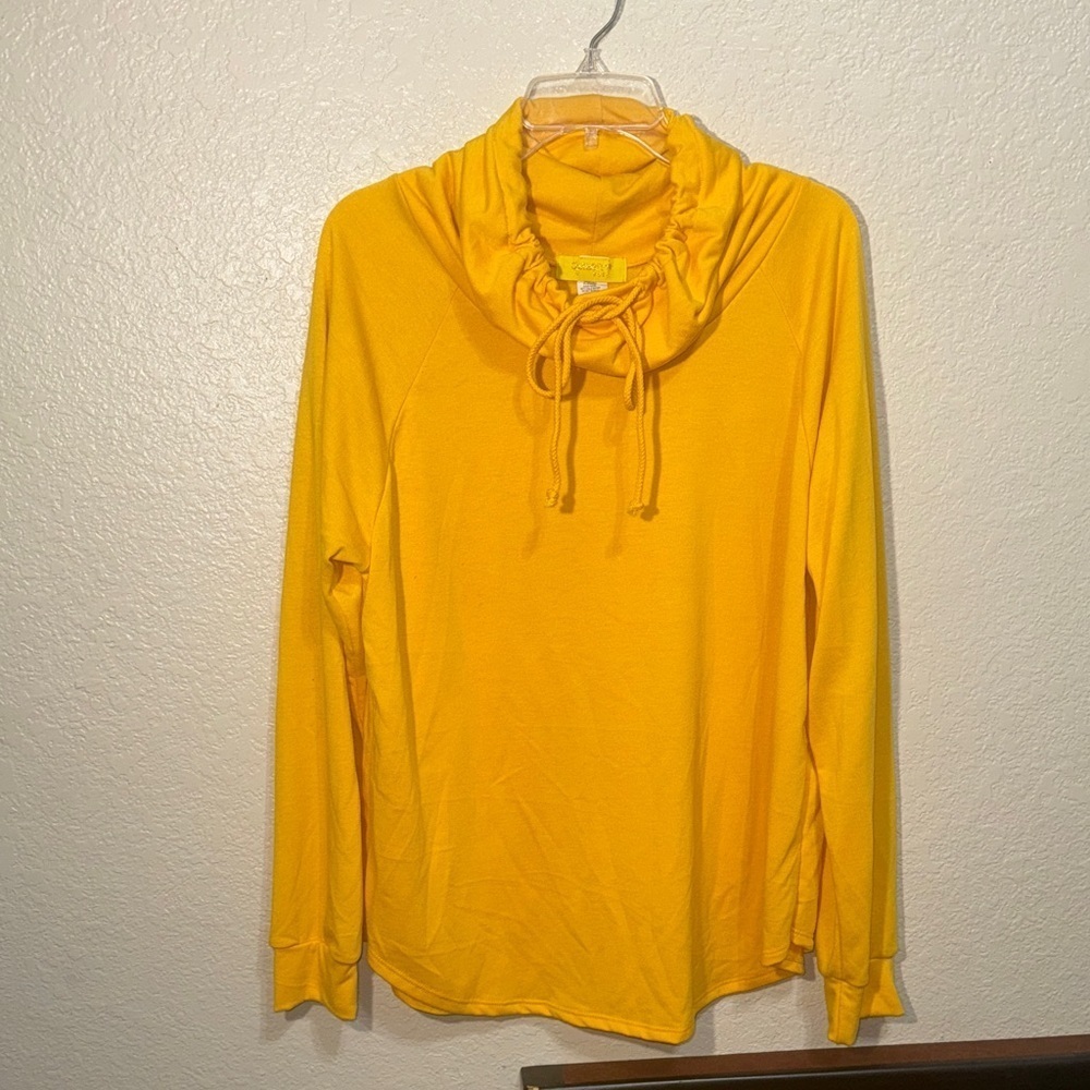 Mustard Yellow Cowl Neck Sweater Women’s XL Long Sleeve Casual Pullover Top